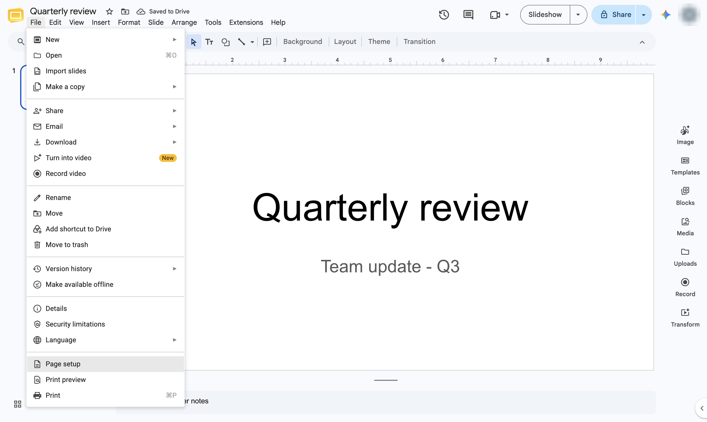 Click Page setup