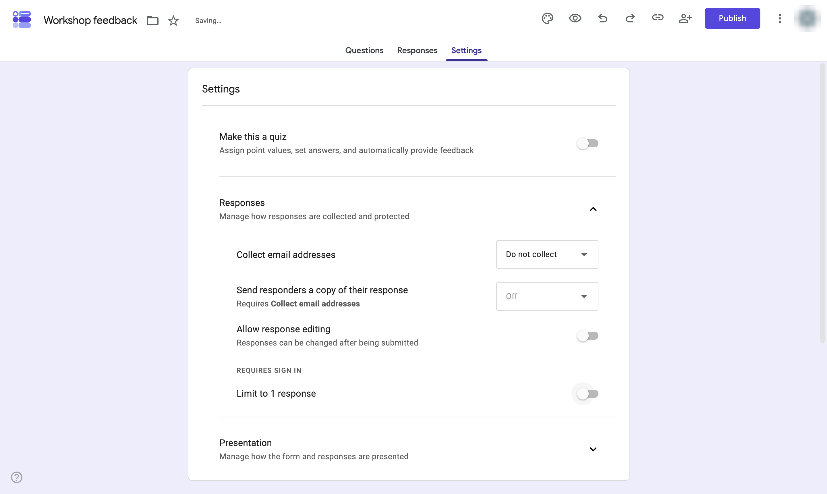 Keep Limit to 1 response off
