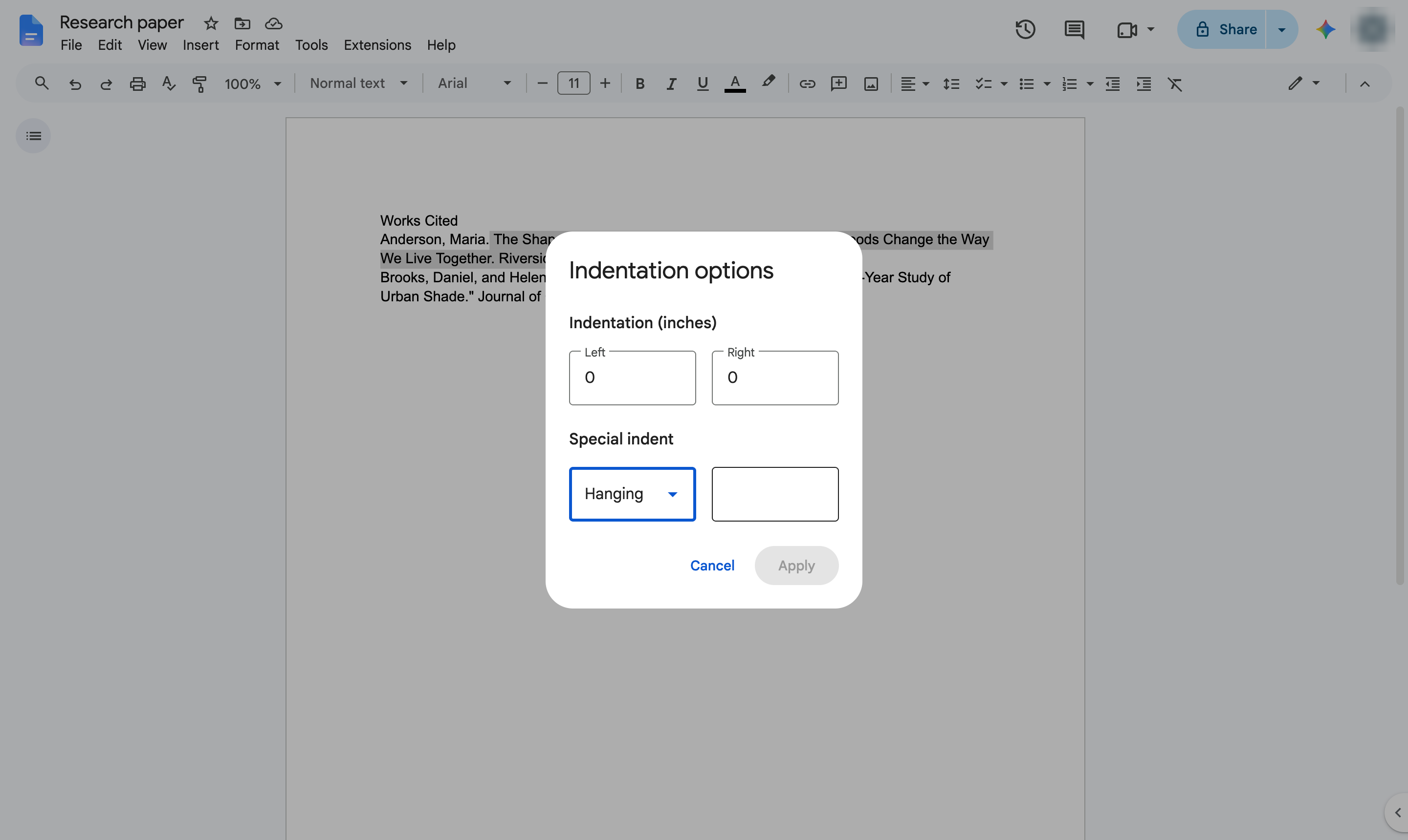 Click the indent size box