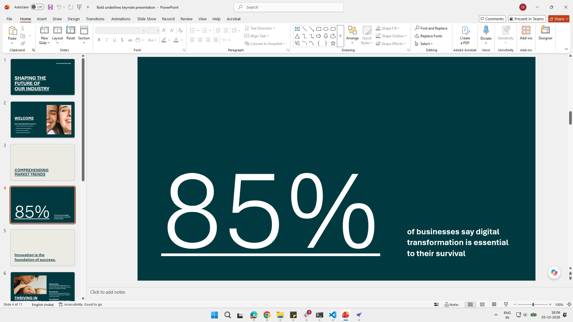 In the left thumbnail pane, click the slide you want to delete.