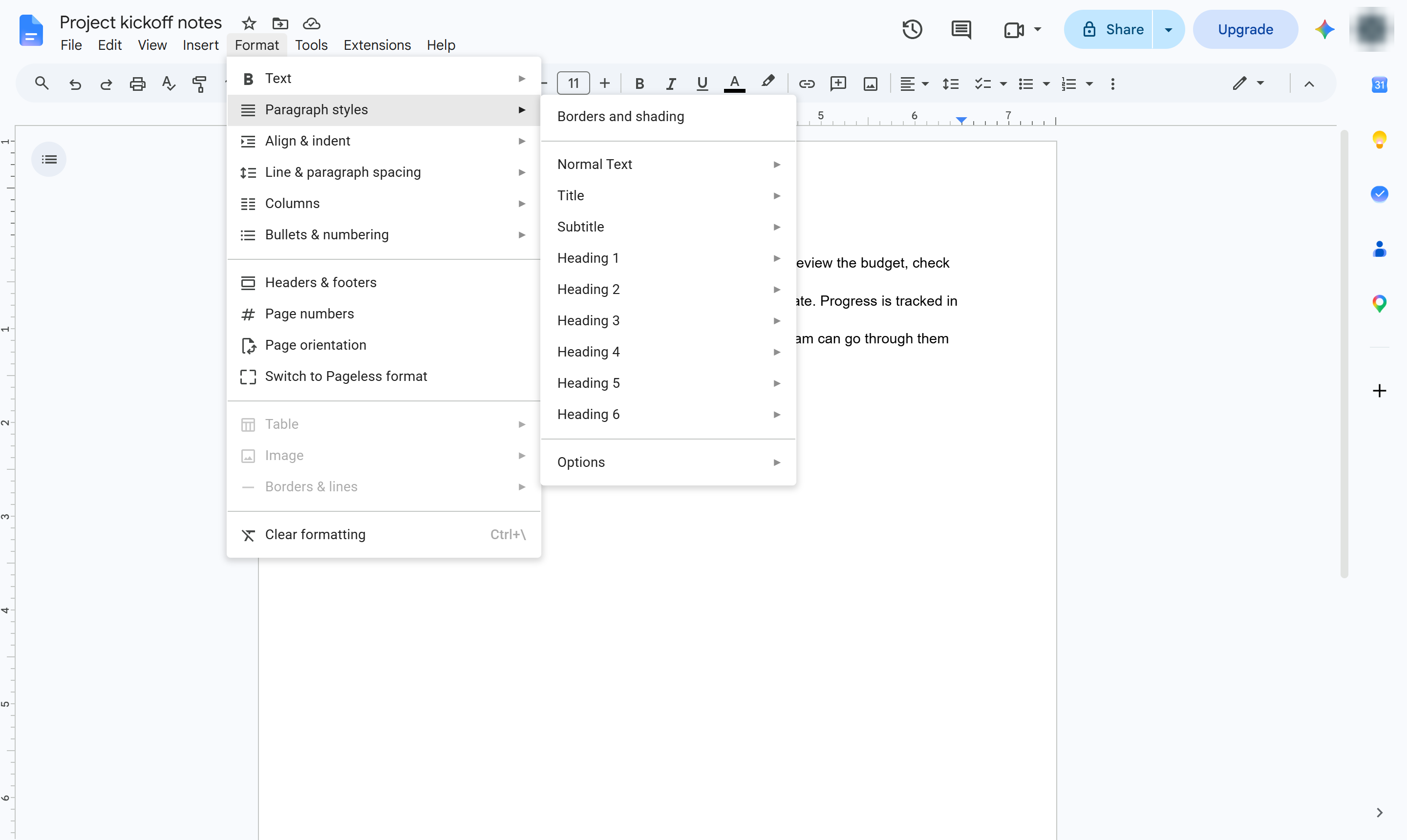 Click Paragraph styles
