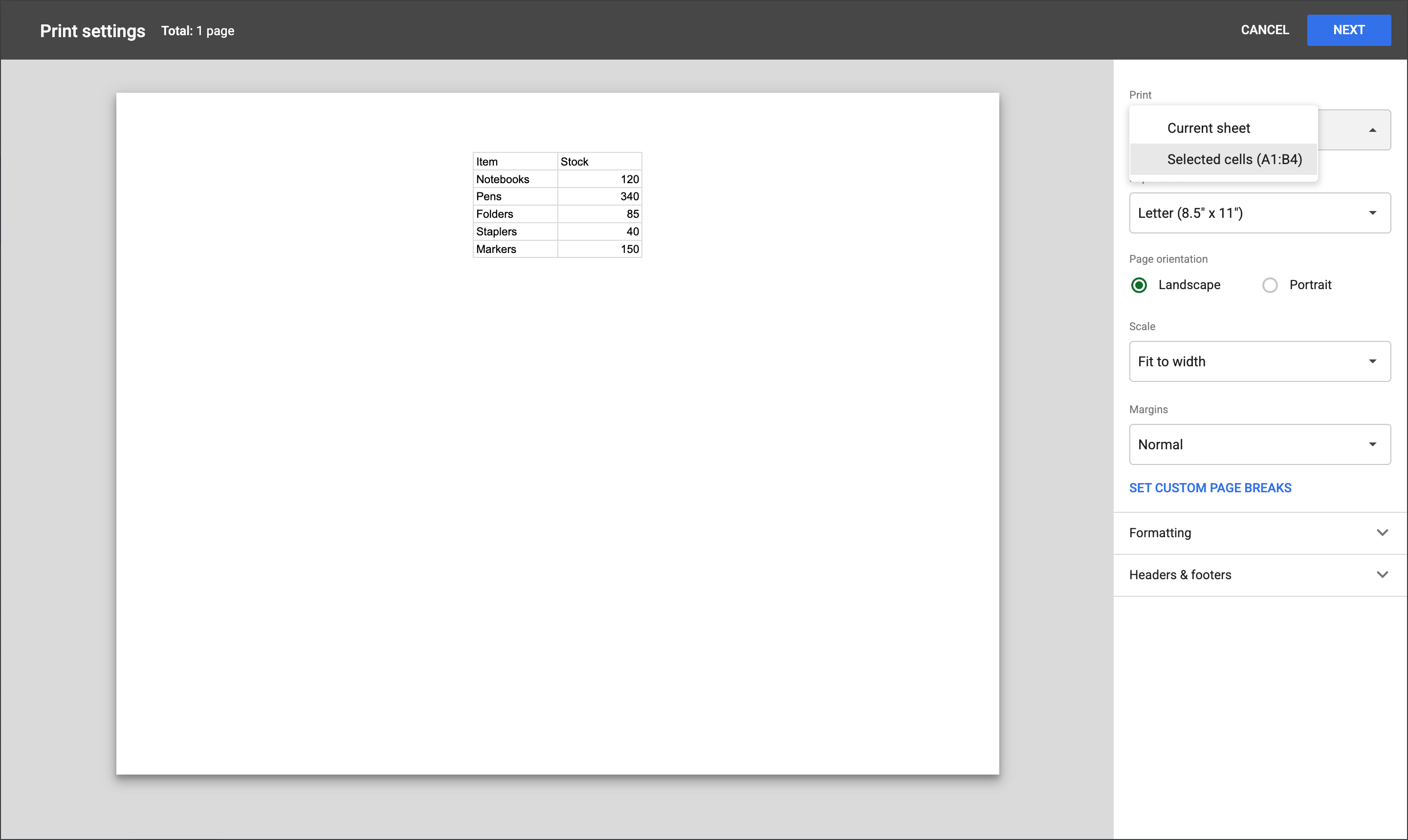Click Selected cells