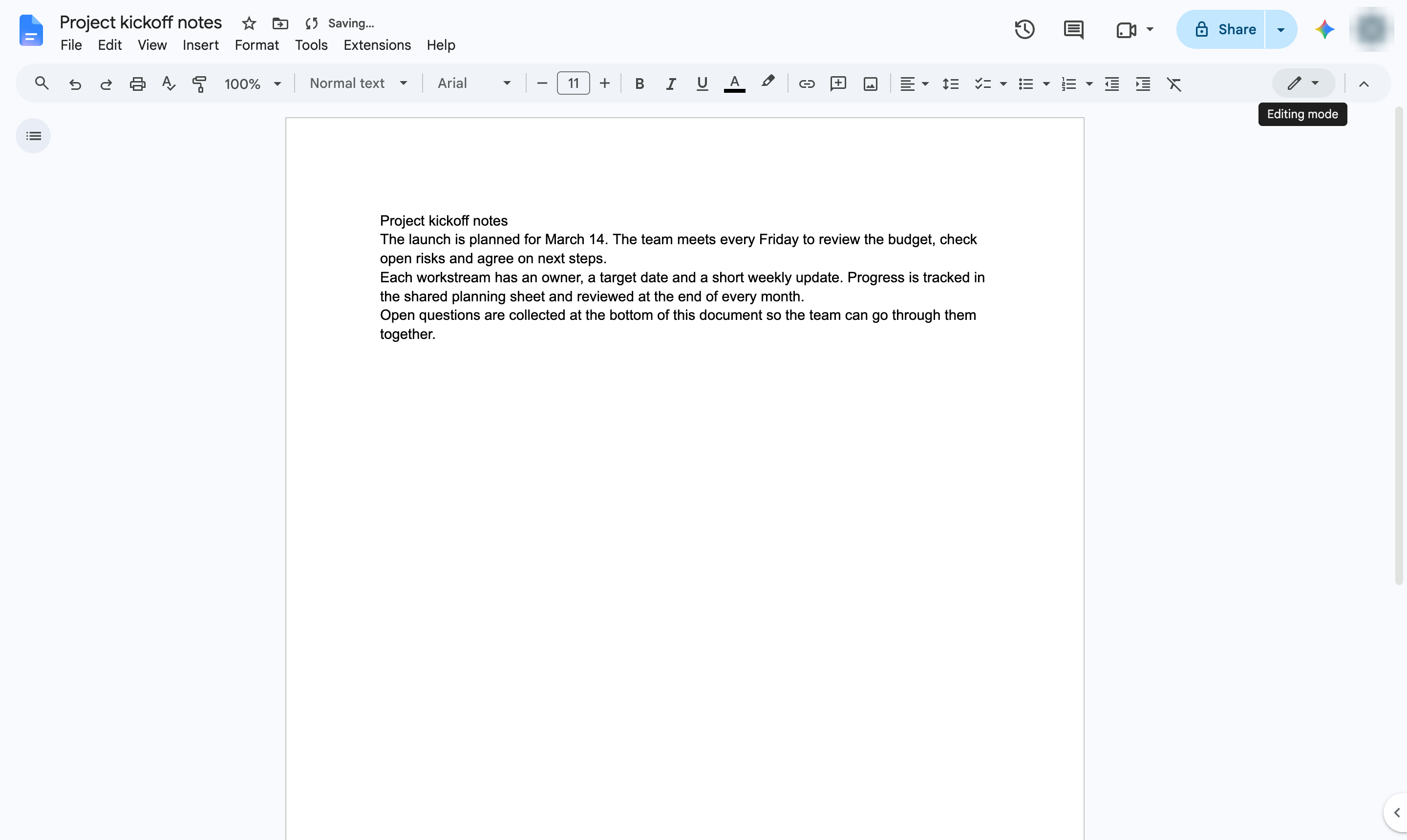 Click the editing mode button