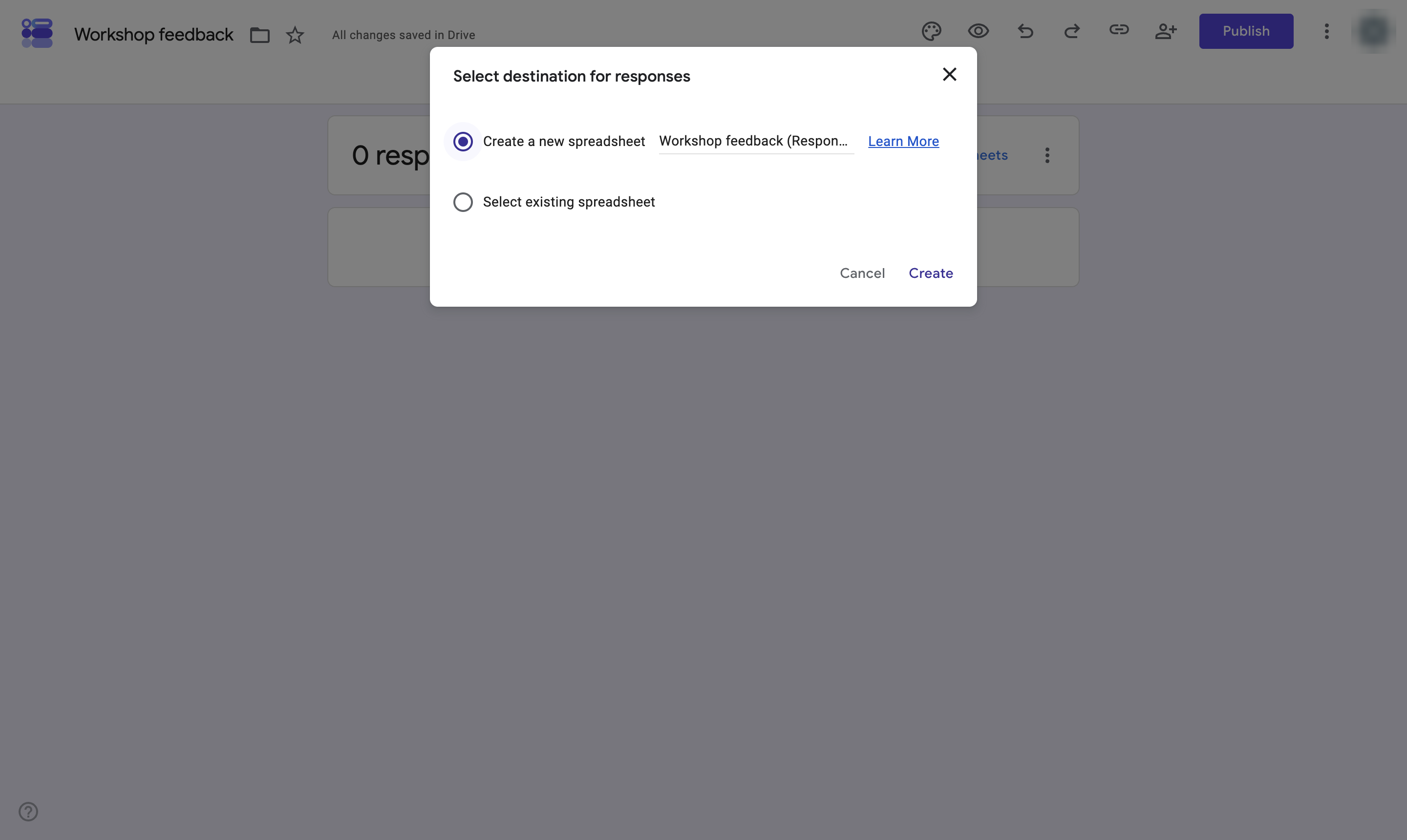 Choose Create a new spreadsheet