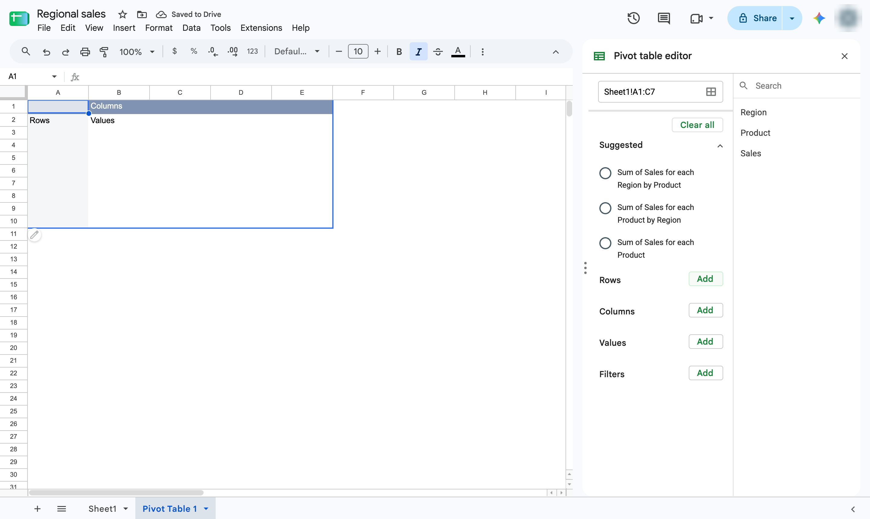 Click Add next to Rows