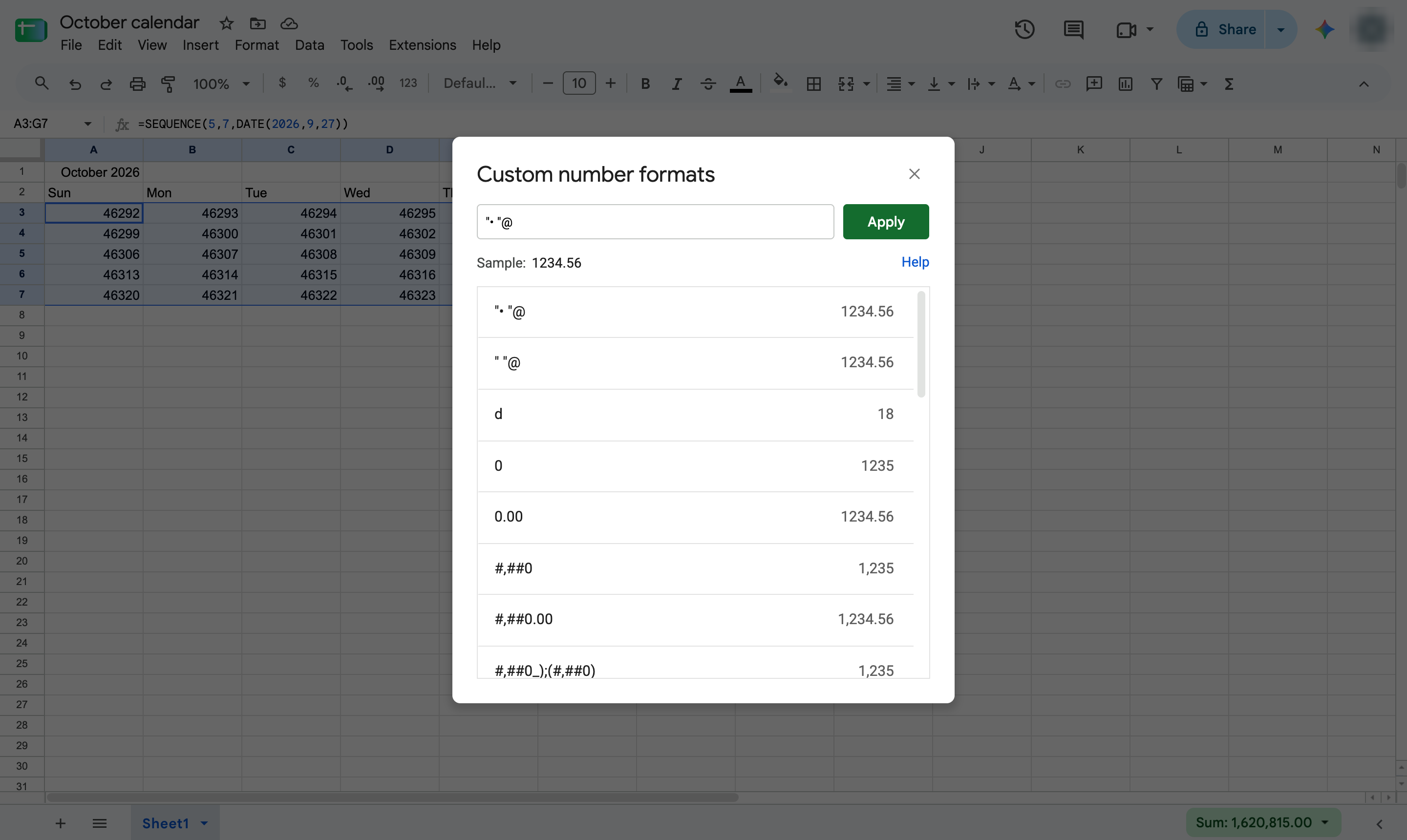Click the format box