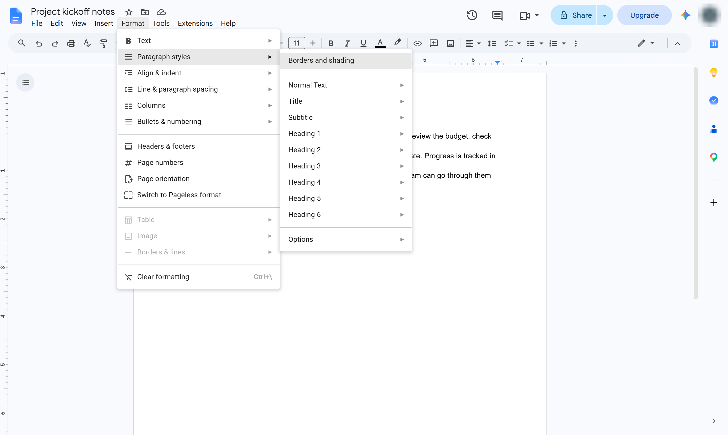 Click Borders and shading