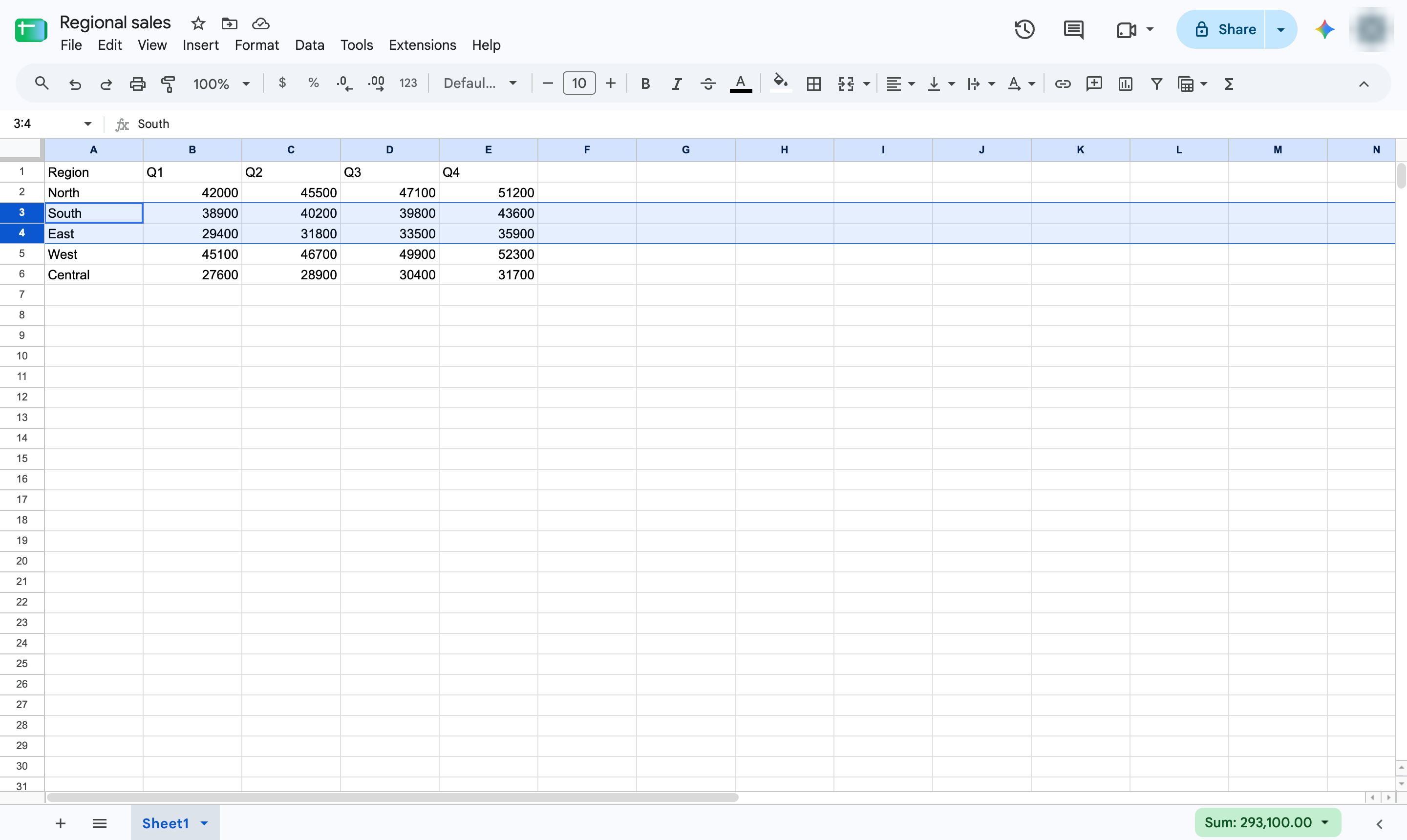 Right-click the selected rows