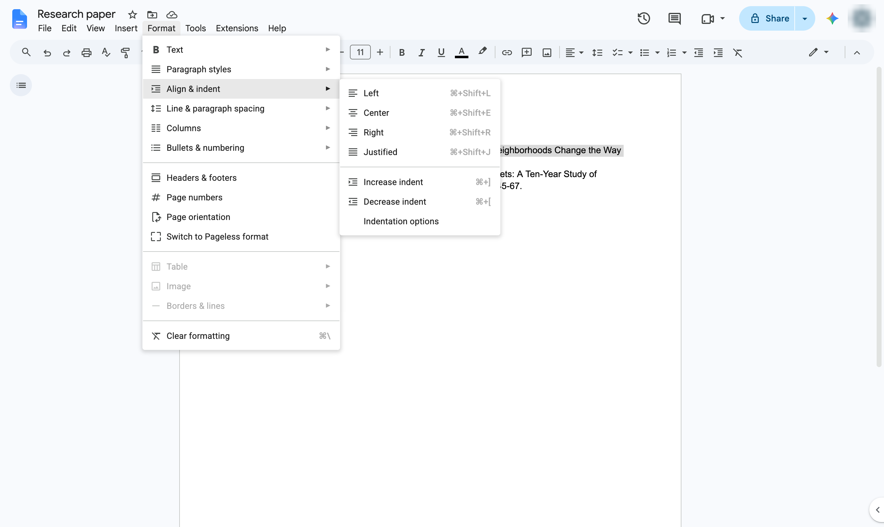 Click Align & indent