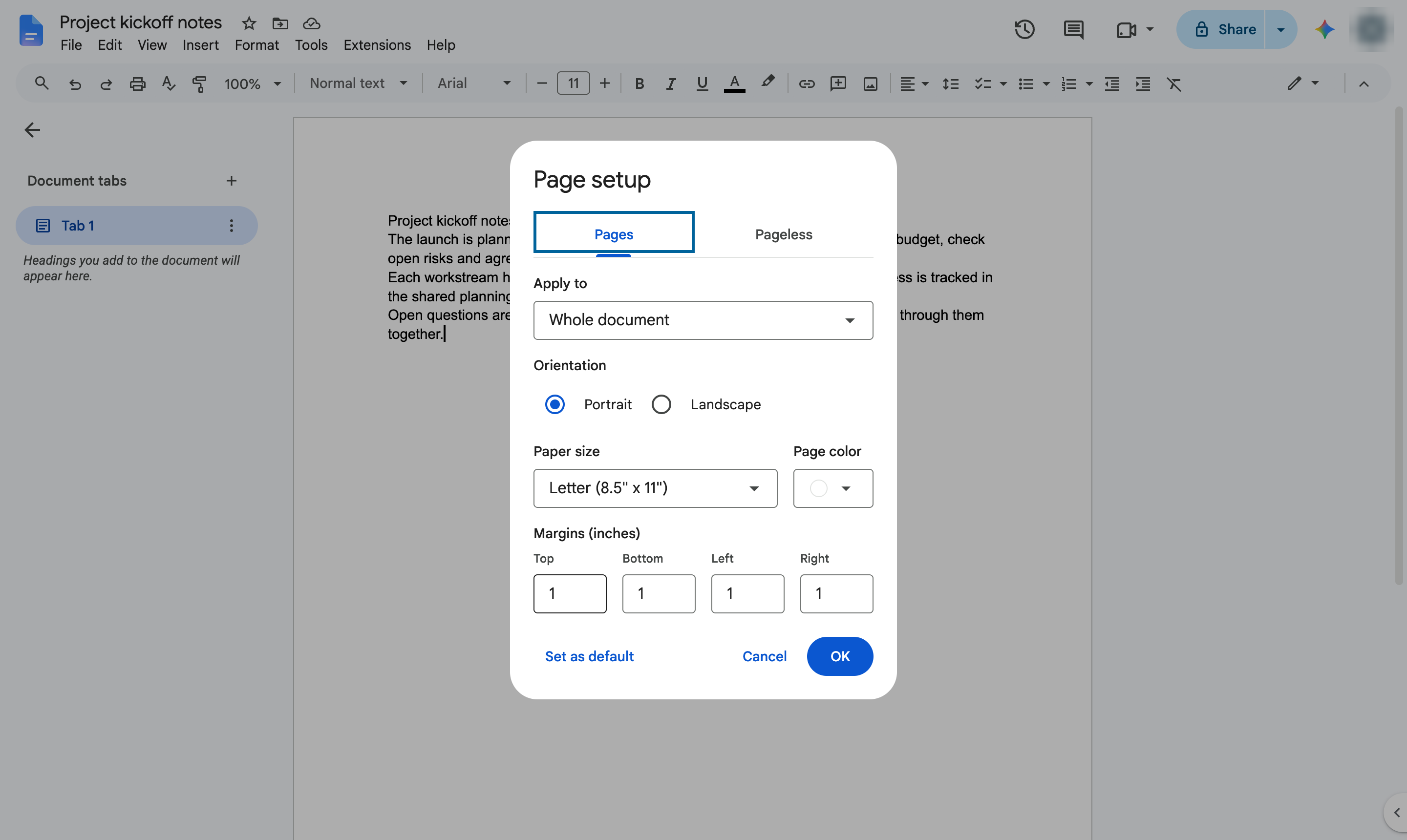 Check the Margins section