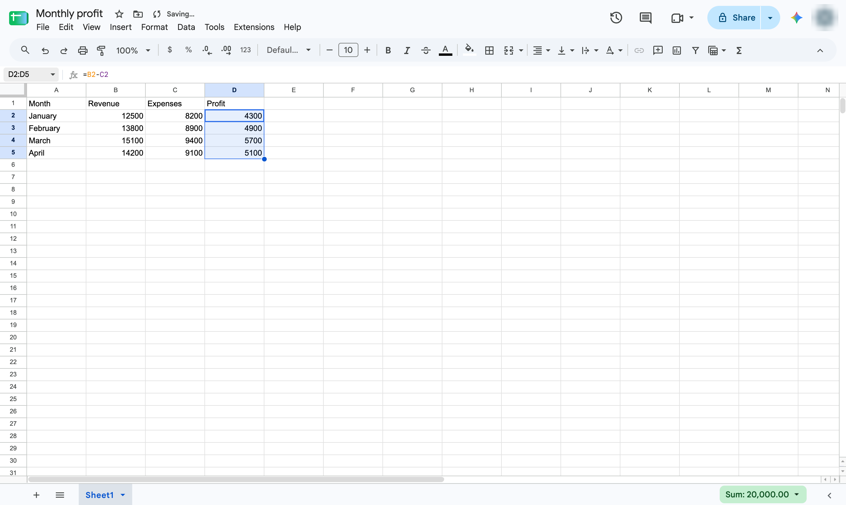 Press Ctrl + D to fill the formula down