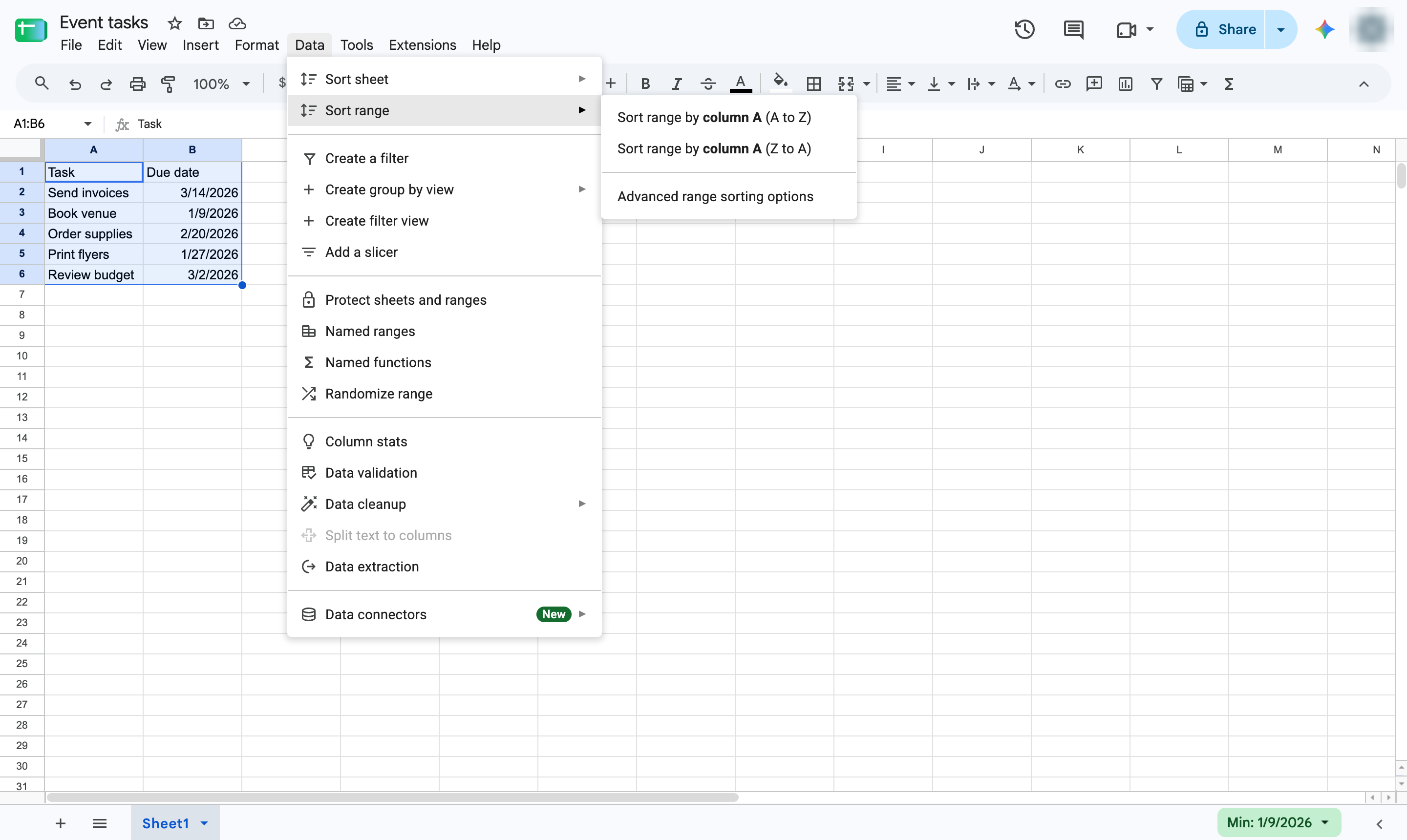 Click Sort range