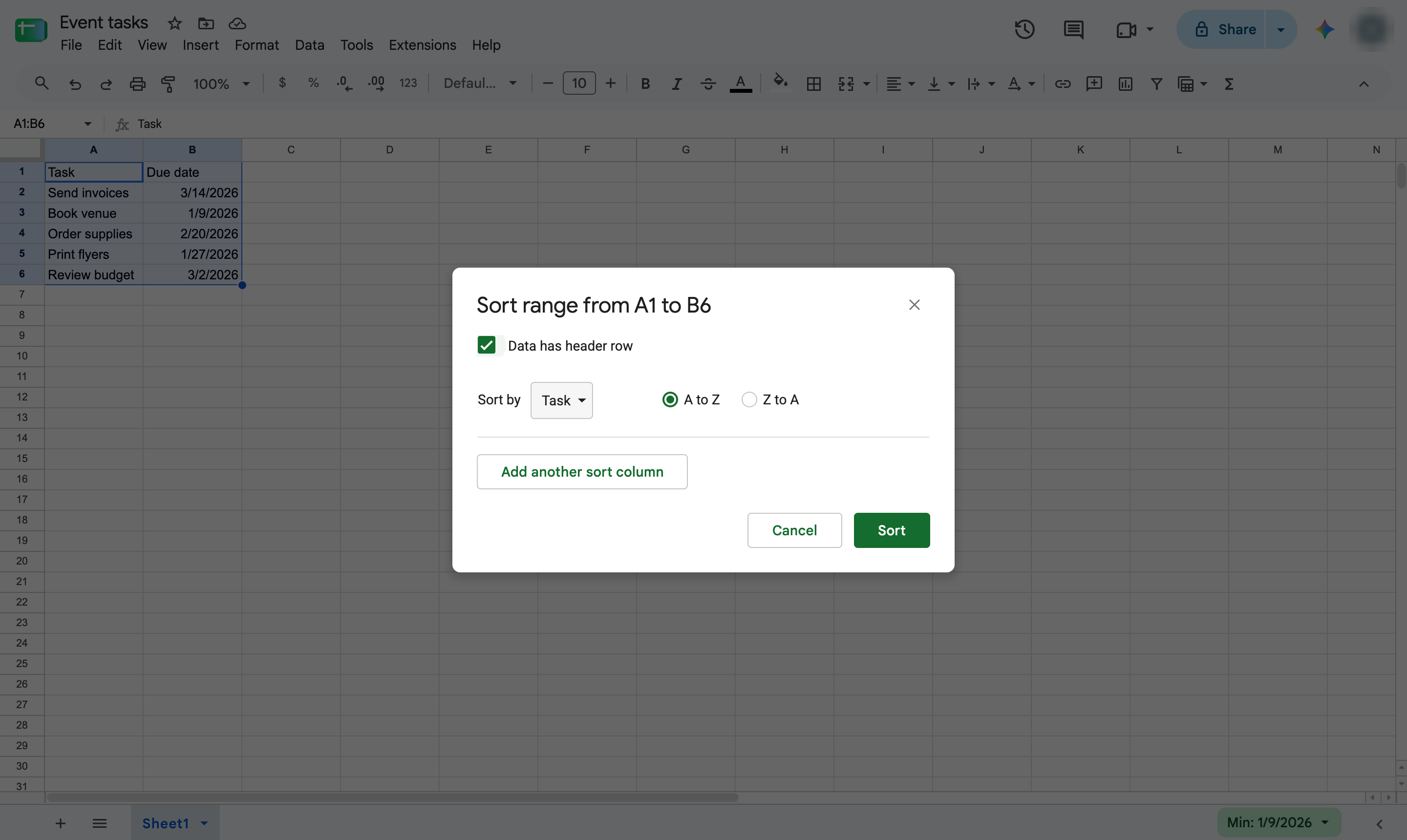 Click the Sort by box