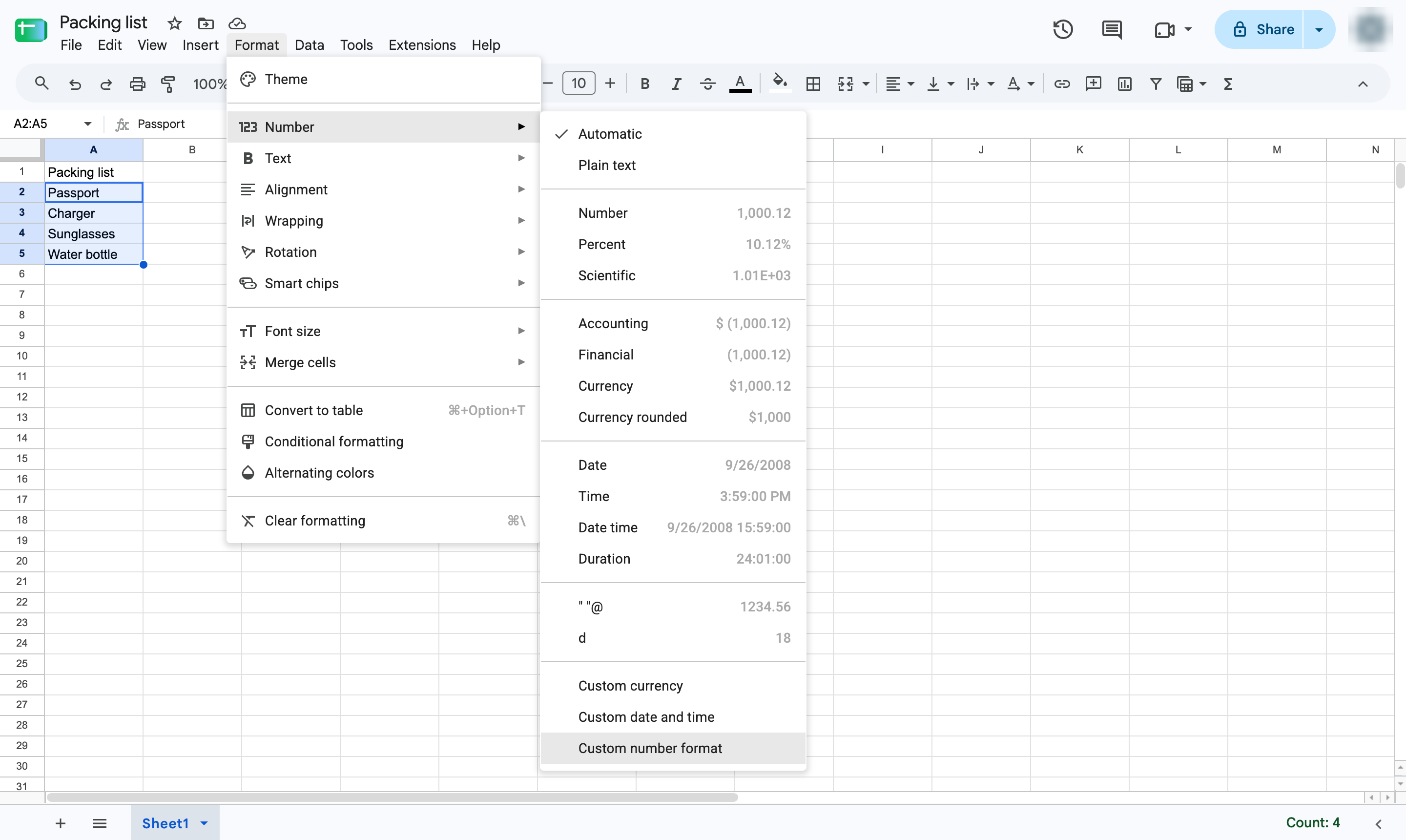 Click Custom number format