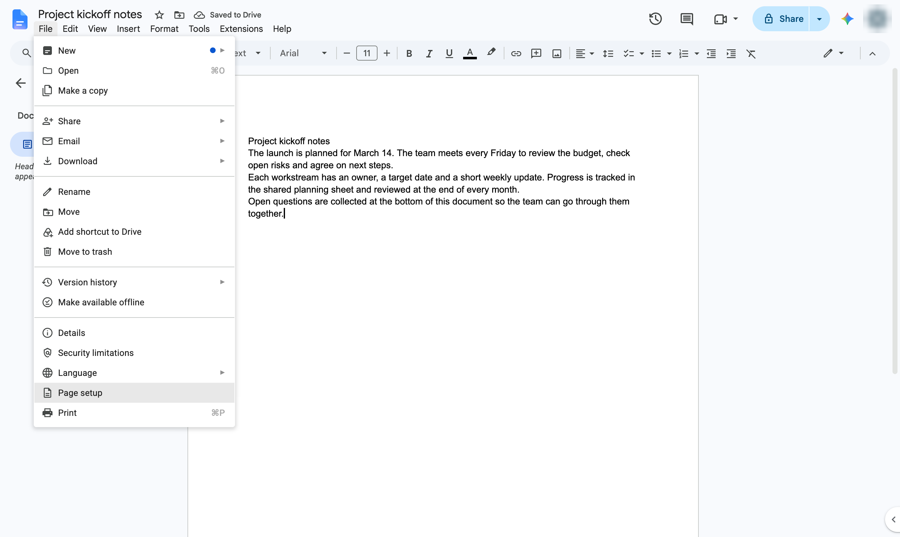 Click Page setup