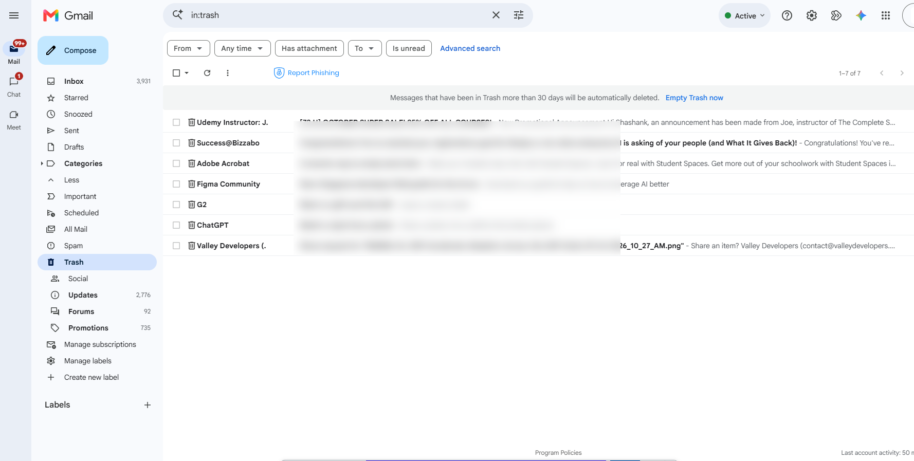 Open Gmail's Trash folder