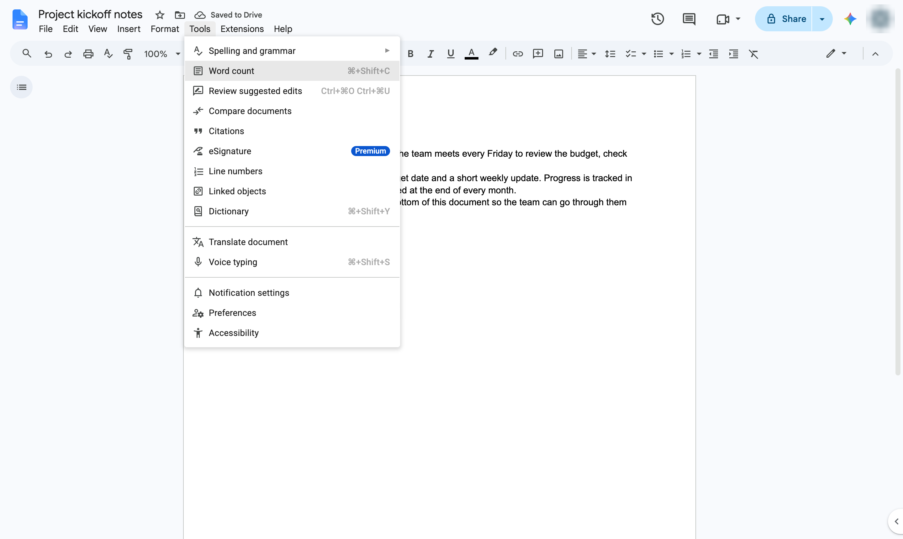Click Word count
