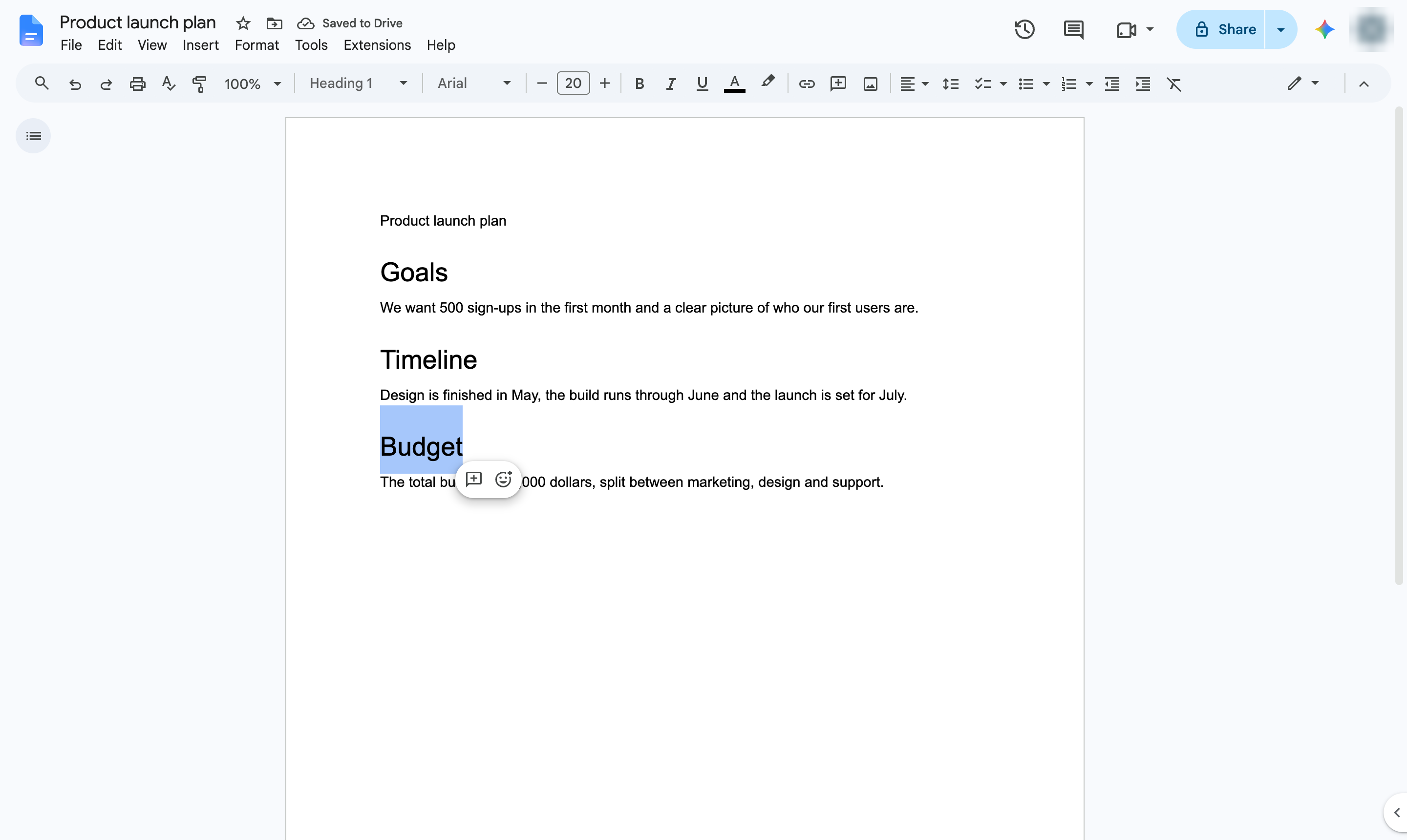 Click where the table of contents goes