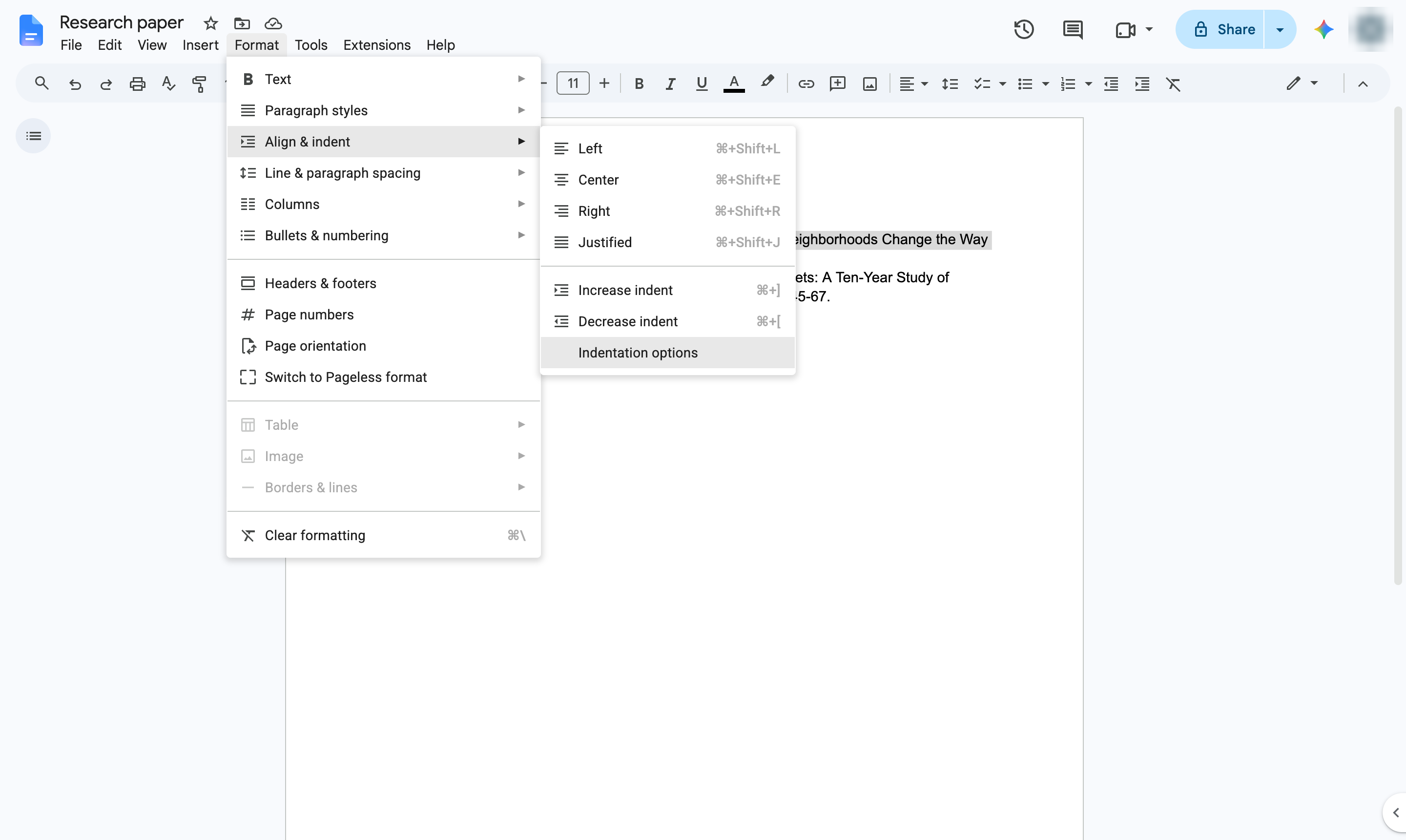 Click Indentation options