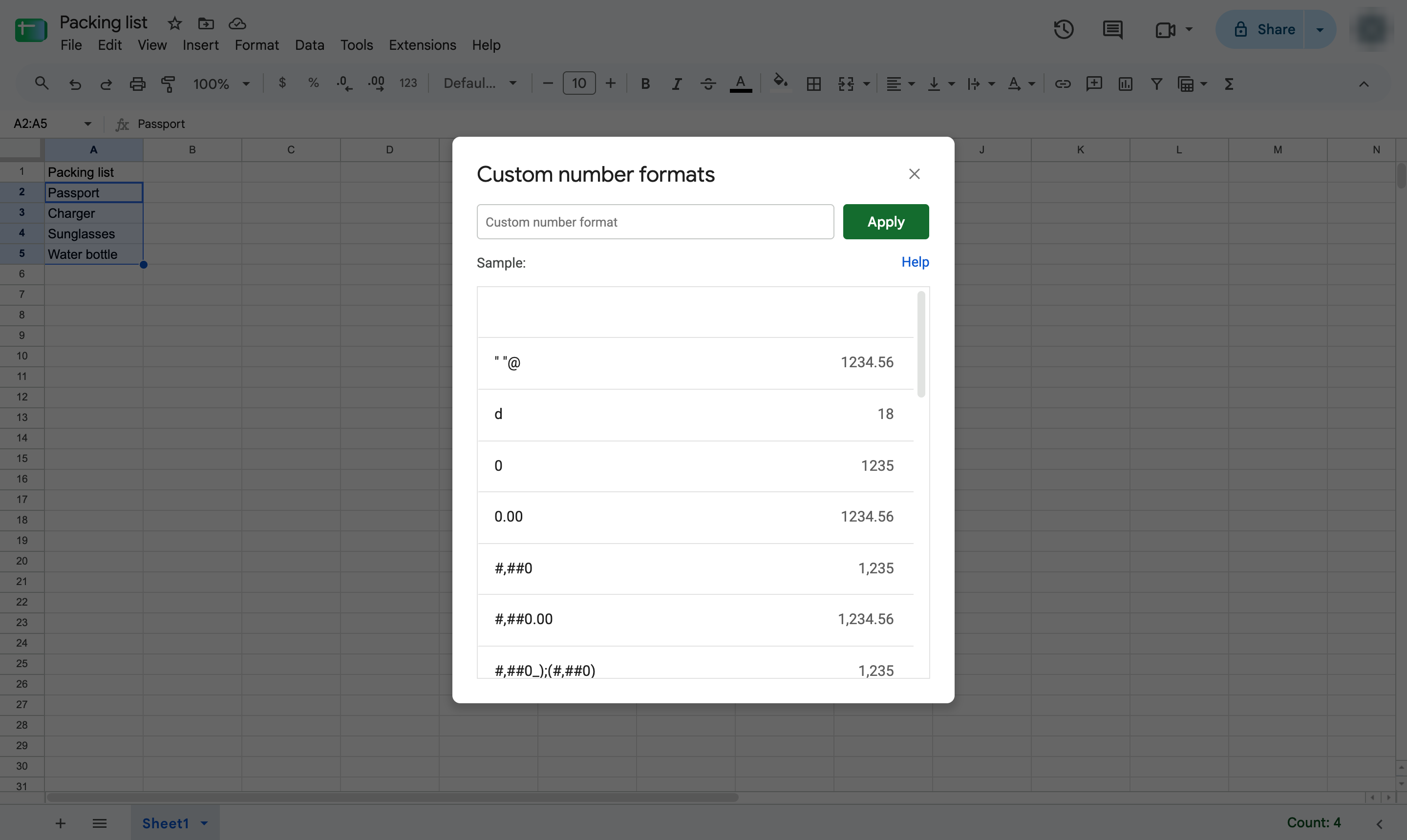 Click the format box