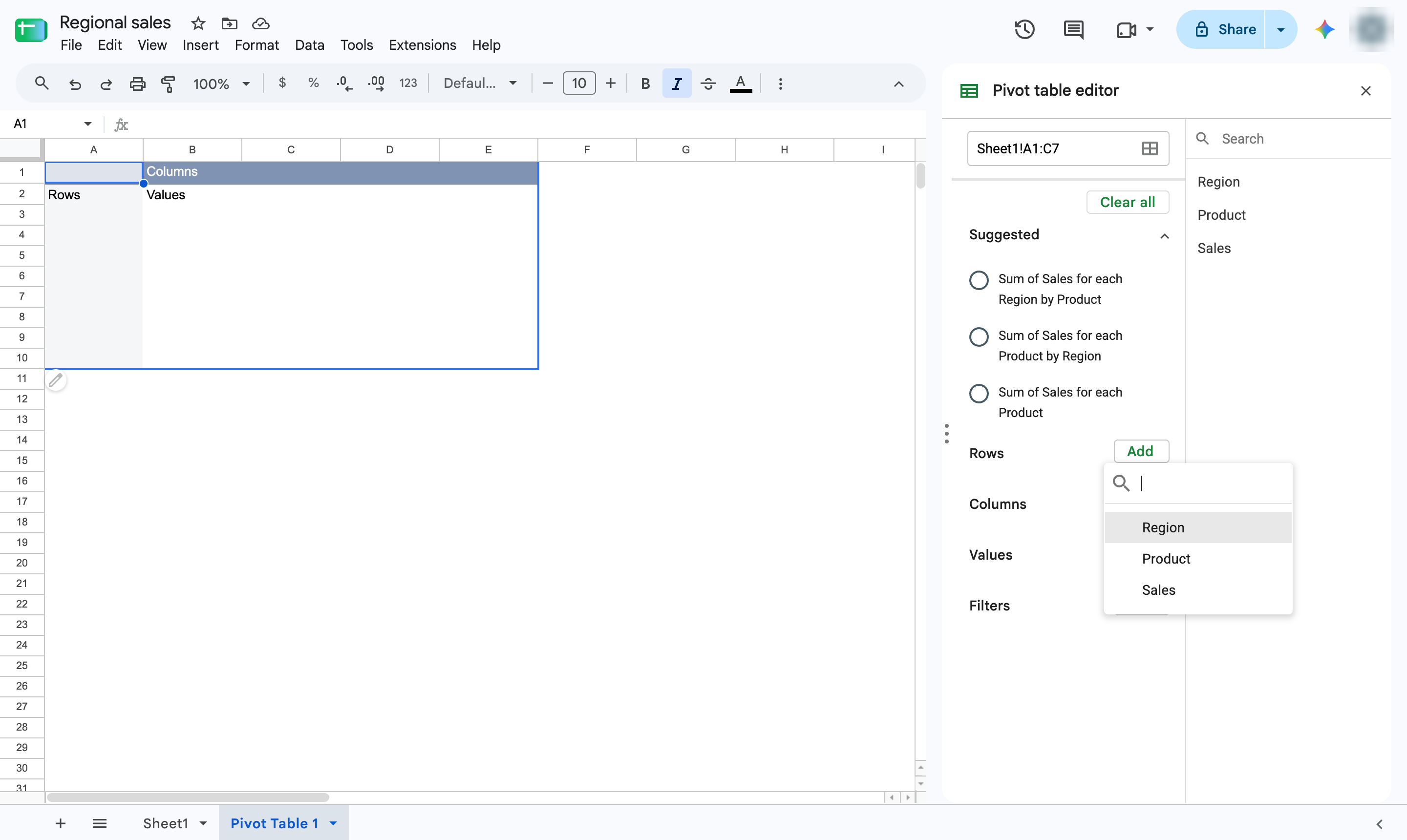 Click the field to group by