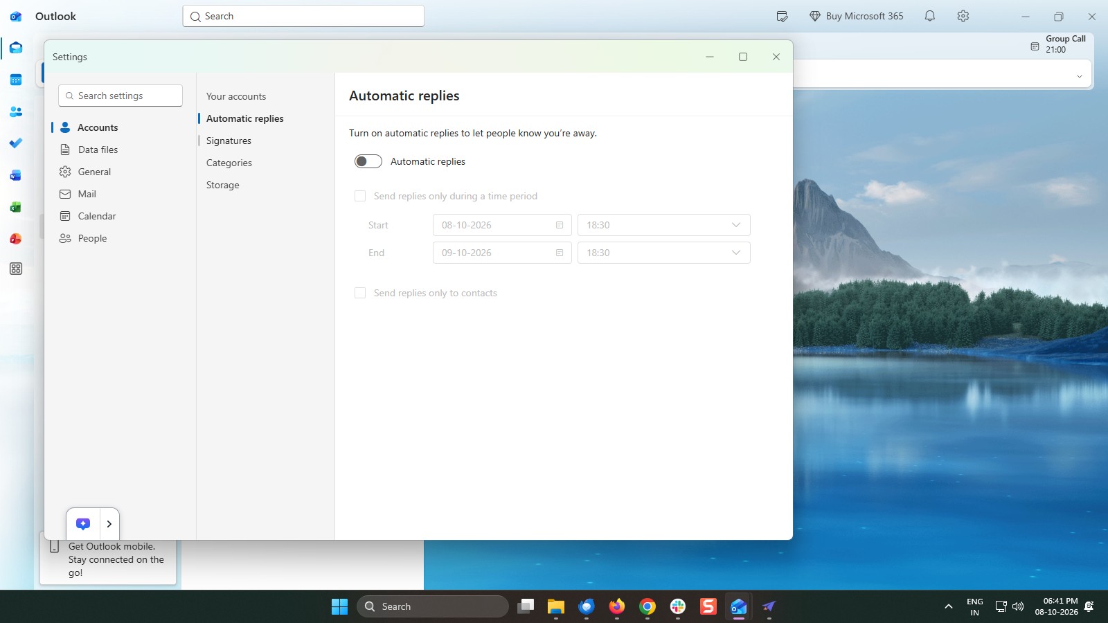 Click the Automatic replies toggle