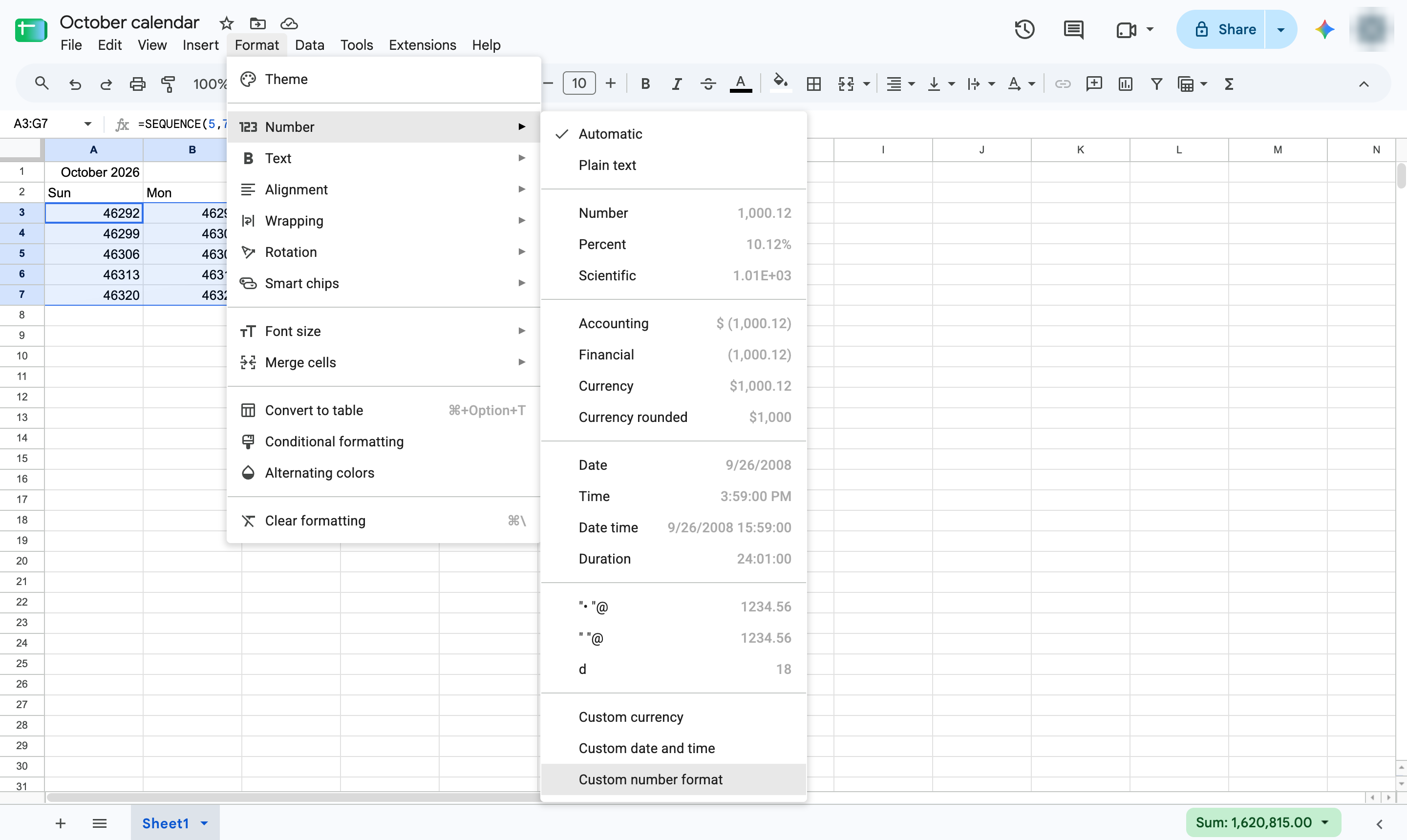 Click Custom number format