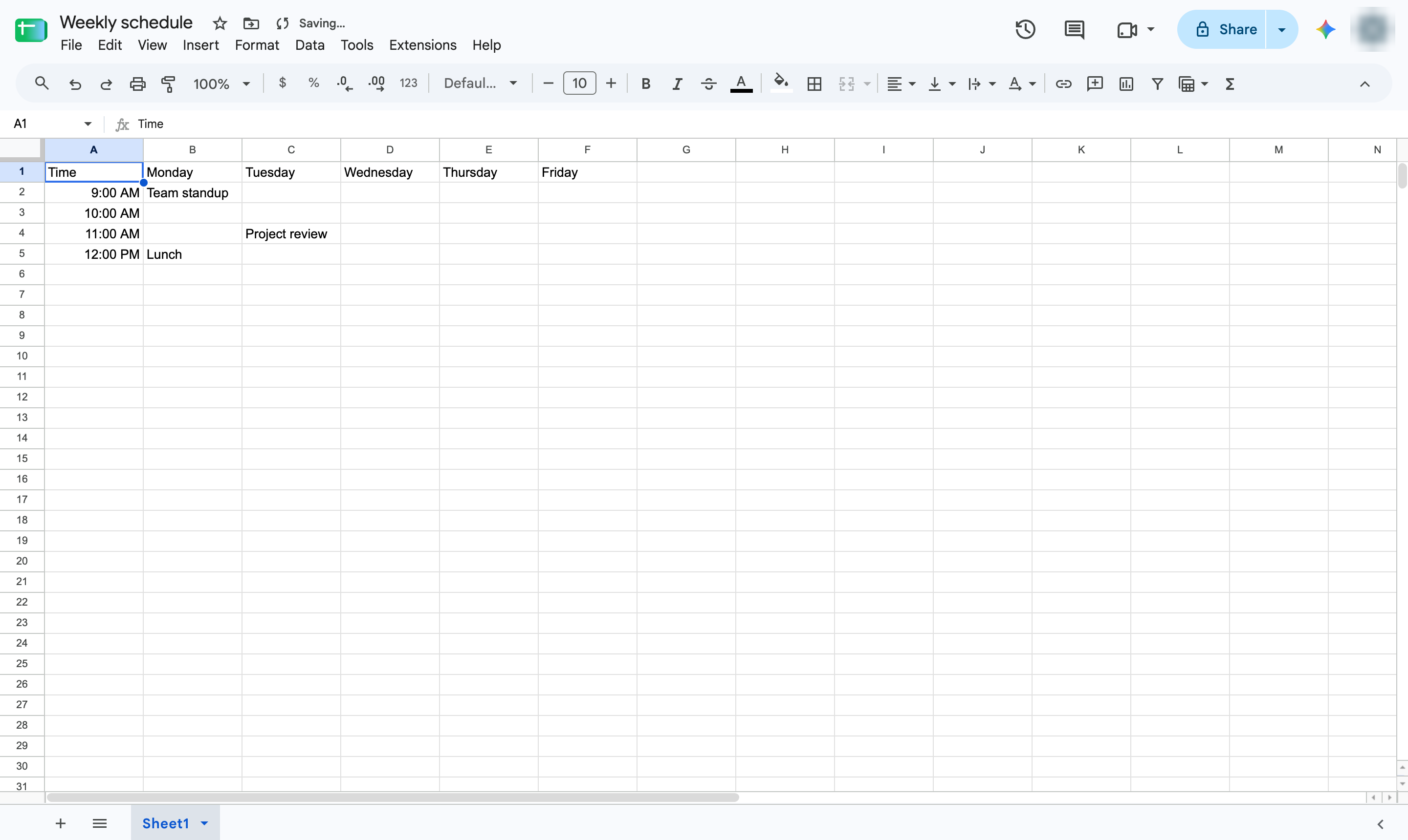 Select the header row